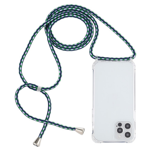 iPhone 13 Transparent Acrylic Airbag Shockproof Phone Protective Case with Lanyard - Green White Blue