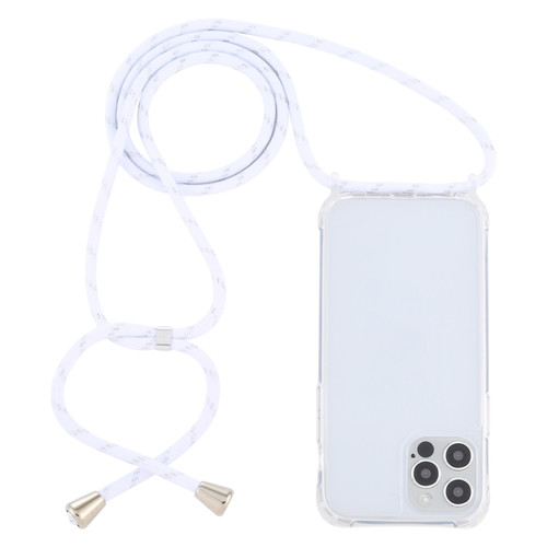 iPhone 13 Transparent Acrylic Airbag Shockproof Phone Protective Case with Lanyard - White Gold