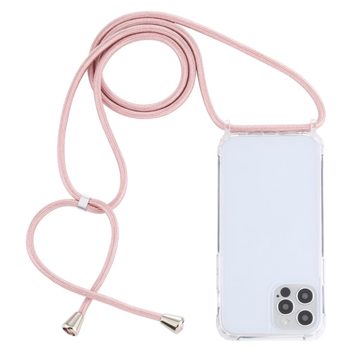 iPhone 13 Transparent Acrylic Airbag Shockproof Phone Protective Case with Lanyard - Rose Gold