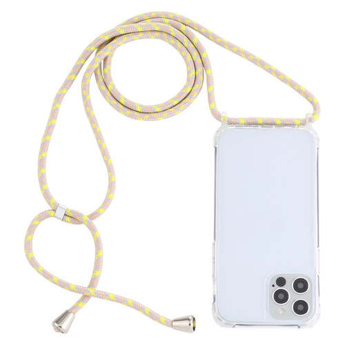 iPhone 13 Transparent Acrylic Airbag Shockproof Phone Protective Case with Lanyard - Yellow Pink Grey