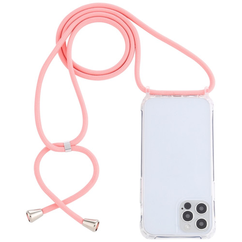 iPhone 13 Transparent Acrylic Airbag Shockproof Phone Protective Case with Lanyard - Pink