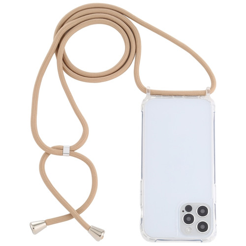 iPhone 13 Transparent Acrylic Airbag Shockproof Phone Protective Case with Lanyard - Camel