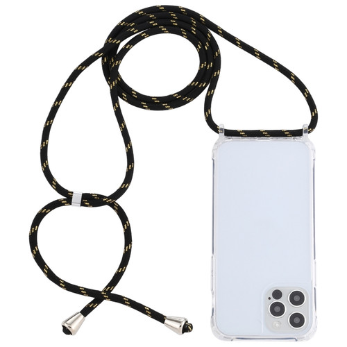 iPhone 13 Transparent Acrylic Airbag Shockproof Phone Protective Case with Lanyard - Black Gold