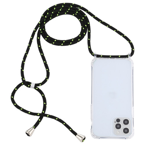 iPhone 13 Transparent Acrylic Airbag Shockproof Phone Protective Case with Lanyard - Black Green