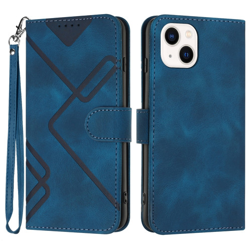 iPhone 13 Line Pattern Skin Feel Leather Phone Case - Royal Blue