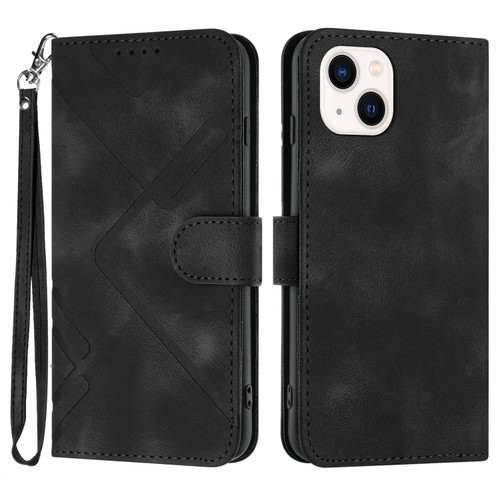 iPhone 13 Line Pattern Skin Feel Leather Phone Case - Black