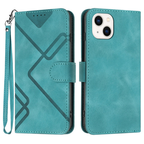 iPhone 13 Line Pattern Skin Feel Leather Phone Case - Light Blue