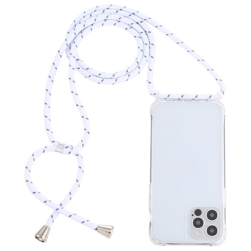 iPhone 13 Transparent Acrylic Airbag Shockproof Phone Protective Case with Lanyard - White Grey Rough Grain