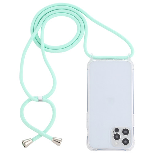 iPhone 13 Transparent Acrylic Airbag Shockproof Phone Protective Case with Lanyard - Mint Green