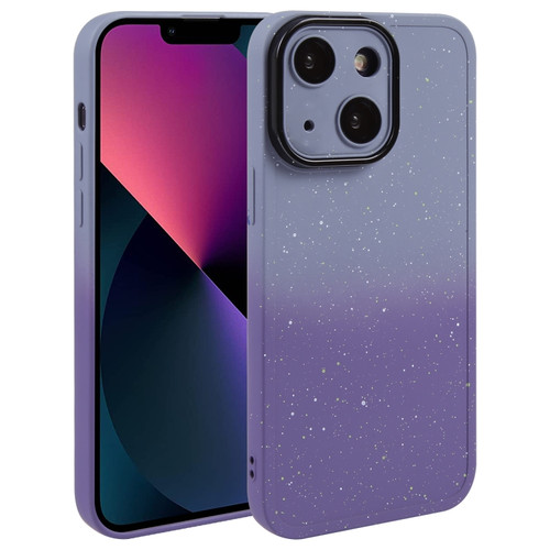 iPhone 13 Gradient Starry Silicone Phone Case with Lens Film - Grey Purple