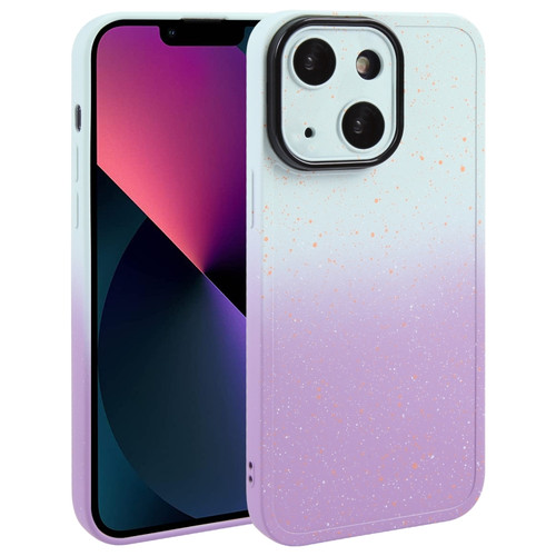 iPhone 13 Gradient Starry Silicone Phone Case with Lens Film - White Purple