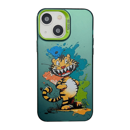 iPhone 13 Cute Animal Pattern Series PC + TPU Phone Case - Tiger