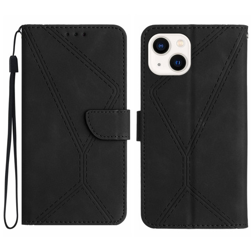 iPhone 13 Stitching Embossed Leather Phone Case - Black