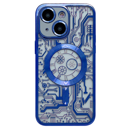 iPhone 13 Electroplated Circuit Board Pattern MagSafe Phone Case - Dark Blue