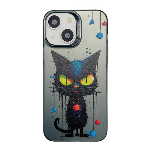 iPhone 13 Cute Animal Pattern Series PC + TPU Phone Case - Black Cat