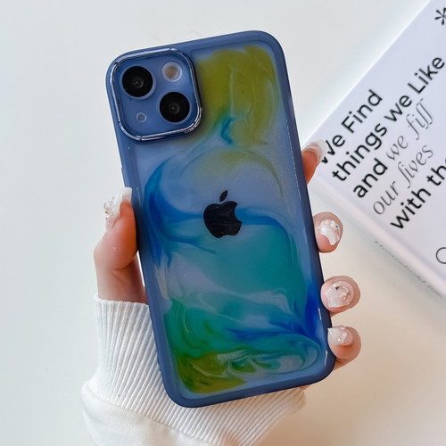 iPhone 13 Oil Painting Electroplating TPU Phone Case - Blue