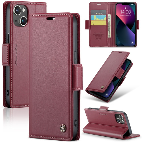 iPhone 13 CaseMe 023 Butterfly Buckle Litchi Texture RFID Anti-theft Leather Phone Case - Wine Red