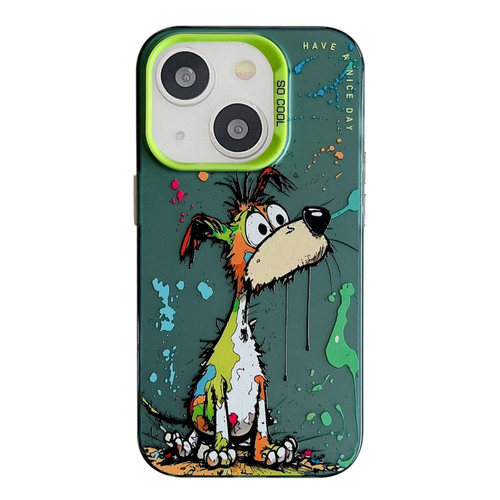 iPhone 13 Animal Pattern Oil Painting Series PC + TPU Phone Case - Green Dog