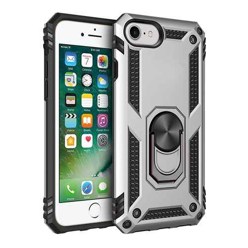 iPhone SE 2022 / SE 2020 Shockproof TPU + PC Protective Case with 360 Degree Rotating Holder - Silver