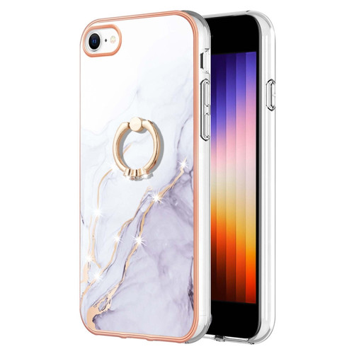 iPhone SE 2022 / SE 2020 / 8 / 7 Electroplating Marble Pattern TPU Phone Case with Ring - White 006