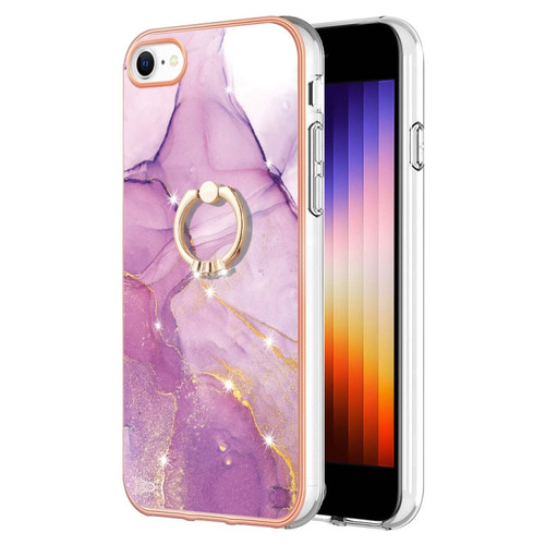 iPhone SE 2022 / SE 2020 / 8 / 7 Electroplating Marble Pattern TPU Phone Case with Ring - Purple 001