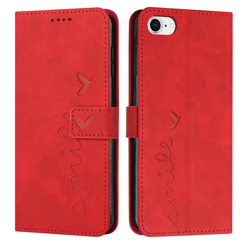 iPhone SE 2022 / SE 2020 / 8 / 7 Skin Feel Heart Pattern Leather Phone Case - Red