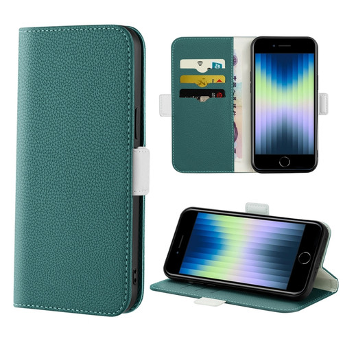 iPhone SE 2022 / SE 2020 / 8 / 7 Candy Color Litchi Texture Leather Phone Case - Dark Green