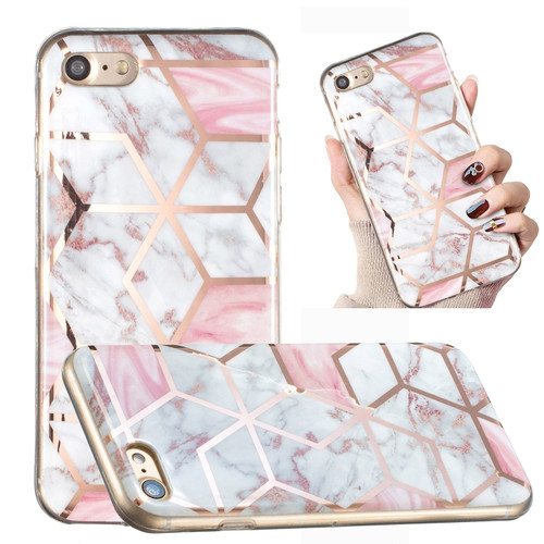 iPhone SE 2022 / SE 2020 / 8 / 7 Electroplated Marble Pattern TPU Phone Case - White Gravel Pink