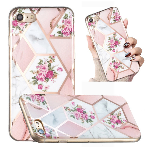 iPhone SE 2022 / SE 2020 / 8 / 7 Electroplated Marble Pattern TPU Phone Case - Rose Pink White