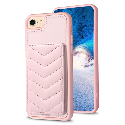 iPhone SE 2022 / 2020 / 8 / 7 BF26 Wave Pattern Card Bag Holder Phone Case - Pink