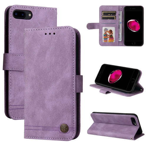 iPhone SE 2022 / SE 2020 / 8 / 7 Skin Feel Life Tree Metal Button Horizontal Flip Leather Case with Holder & Card Slot & Wallet & Photo Frame & Strap - Purple