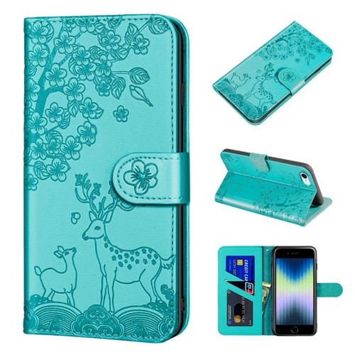 iPhone SE 2022 / SE 2020 / 8 / 7 Sika Deer Embossing Pattern Horizontal Flip PU Leather Case with Holder & Card Slot & Wallet & Photo Frame - Green