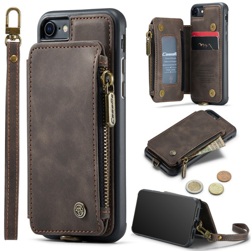 iPhone SE 2022 / SE 2020 / 7 / 8 CaseMe C20 Multifunctional RFID Leather Phone Case - Dark Coffee