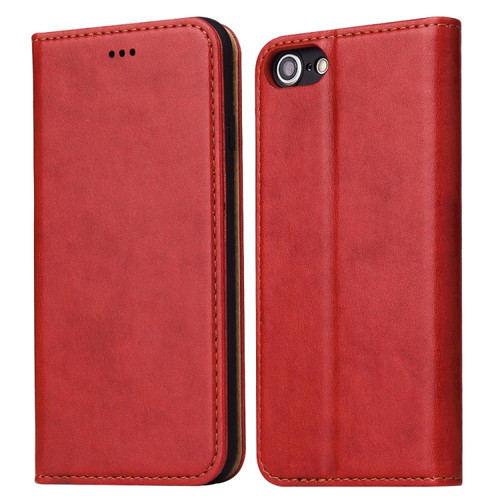 iPhone SE 2022 / SE 2020 / 8 / 7 Fierre Shann PU Genuine Leather Texture Horizontal Flip Leather Case with Holder & Card Slots & Wallet - Red