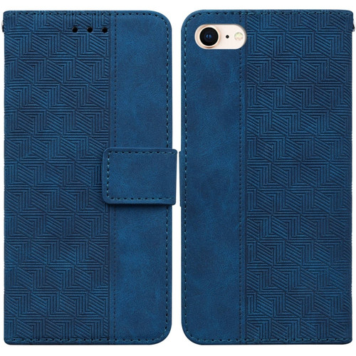 iPhone SE 2022 / SE 2020 / 8 / 7 Geometric Embossed Leather Phone Case - Blue