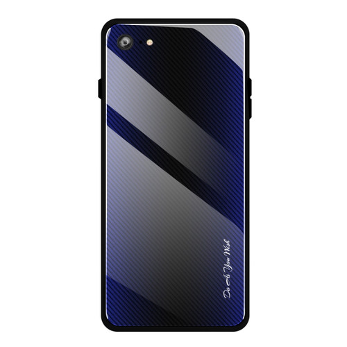 iPhone SE 2022 / SE 2020 / 8 / 7 Texture Gradient Glass Protective Case - Dark Blue