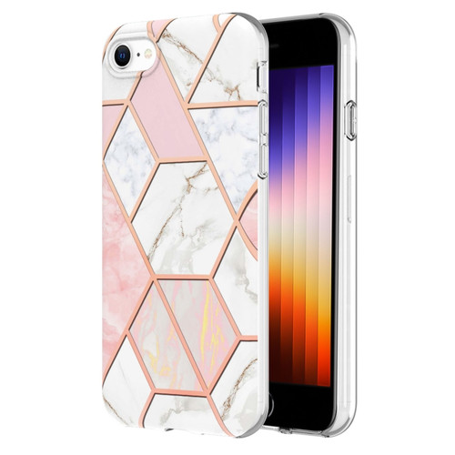 iPhone SE 2022 / SE 2020 / 8 / 7 Electroplating Splicing Marble Flower Pattern Dual-side IMD TPU Shockproof Phone Case - Pink White