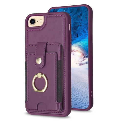 iPhone SE 2022 / 2020 / 8 / 7 BF27 Metal Ring Card Bag Holder Phone Case - Dark Purple