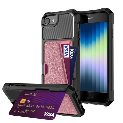 iPhone SE 2022 / SE 2020 / 8 / 7 Glitter Magnetic Card Bag Phone Case - Pink