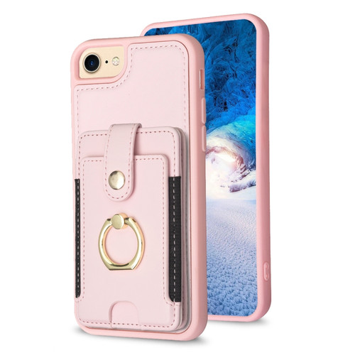 iPhone SE 2022 / 2020 / 8 / 7 BF27 Metal Ring Card Bag Holder Phone Case - Pink