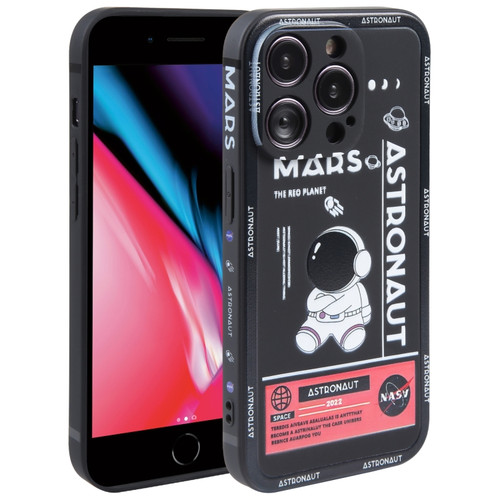 iPhone SE 2022 / 2020 / 7 / 8 Astronaut Pattern Silicone Straight Edge Phone Case - Mars Astronaut-Black