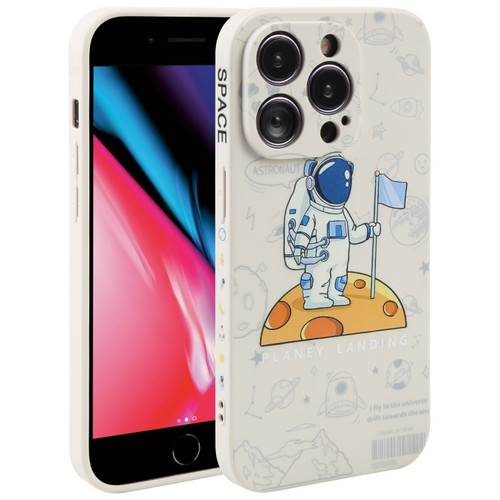 iPhone SE 2022 / 2020 / 7 / 8 Astronaut Pattern Silicone Straight Edge Phone Case - Planet Landing-White