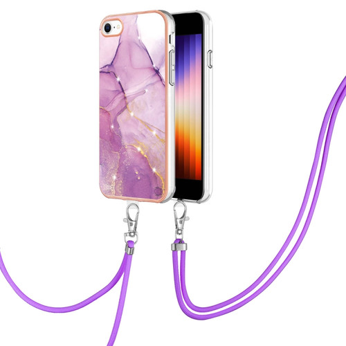 iPhone SE 2022 / SE 2020 / 8 / 7 Electroplating Marble Pattern TPU Phone Case with Lanyard - Purple 001