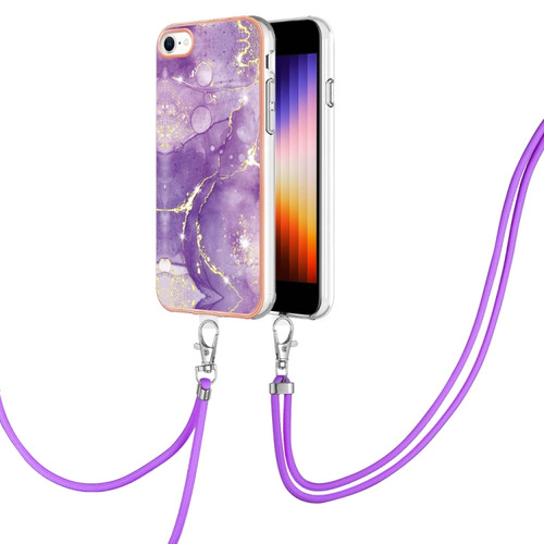 iPhone SE 2022 / SE 2020 / 8 / 7 Electroplating Marble Pattern TPU Phone Case with Lanyard - Purple 002