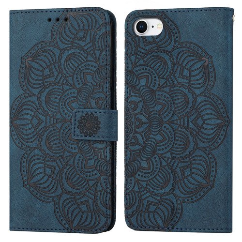 iPhone SE 2022 / SE 2020 / 8 / 7 Mandala Embossed Flip Leather Phone Case - Blue
