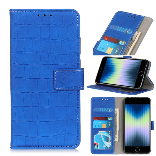 iPhone SE 2022 / SE 2020 Crocodile Texture Horizontal Flip Leather Case with Holder & Card Slots & Wallet - Blue