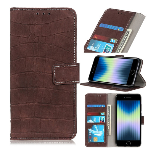 iPhone SE 2022 / SE 2020 Crocodile Texture Horizontal Flip Leather Case with Holder & Card Slots & Wallet - Brown