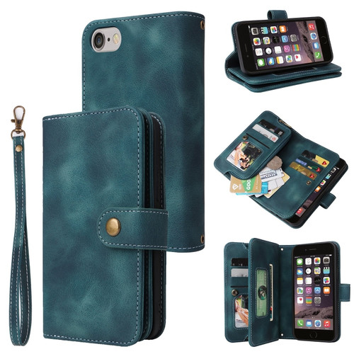 iPhone SE 2022 / SE 2020 / 8 / 7 Multifunctional Card Slot Zipper Wallet Leather Phone Case - Blue