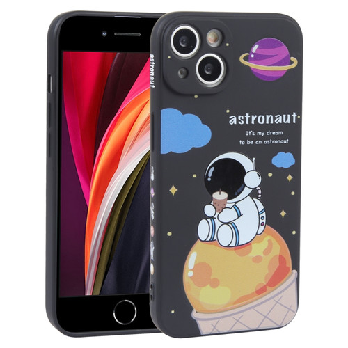 iPhone SE 2022 / SE 2020 / 8 / 7 Milk Tea Astronaut Pattern Liquid Silicone Phone Case - Ivory Black