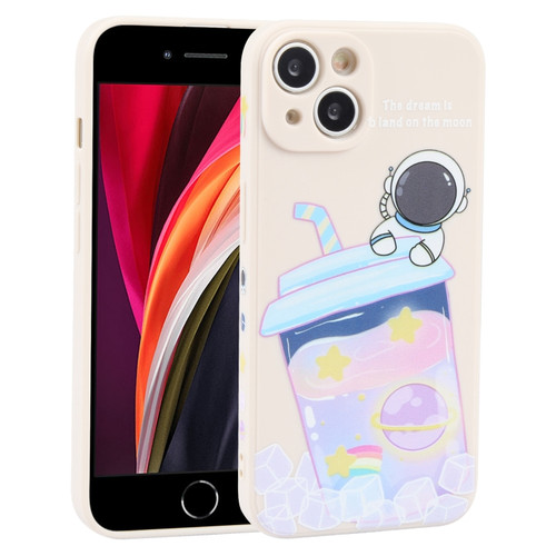 iPhone SE 2022 / SE 2020 / 8 / 7 Milk Tea Astronaut Pattern Liquid Silicone Phone Case - Ivory White
